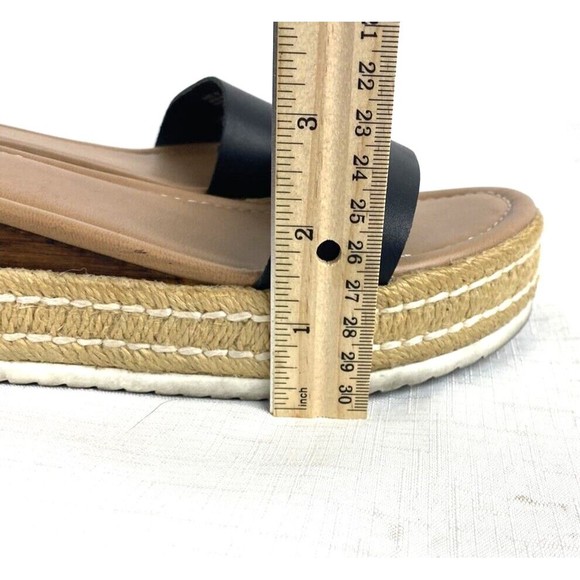 Steve Madden Espadrille Sandals Womens Size 9M Slingback Black Leather Open Toe - Picture 12 of 14